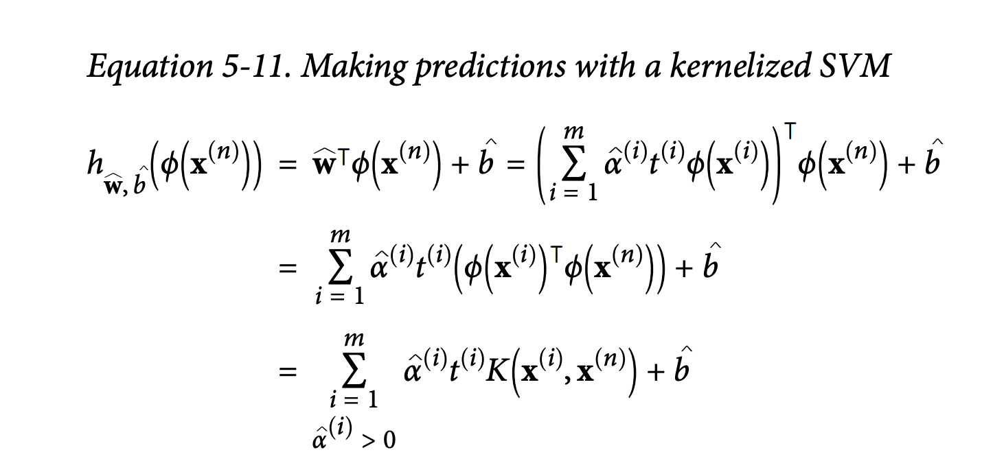 Equation 5-11. Making predictions with a kernelized SVM