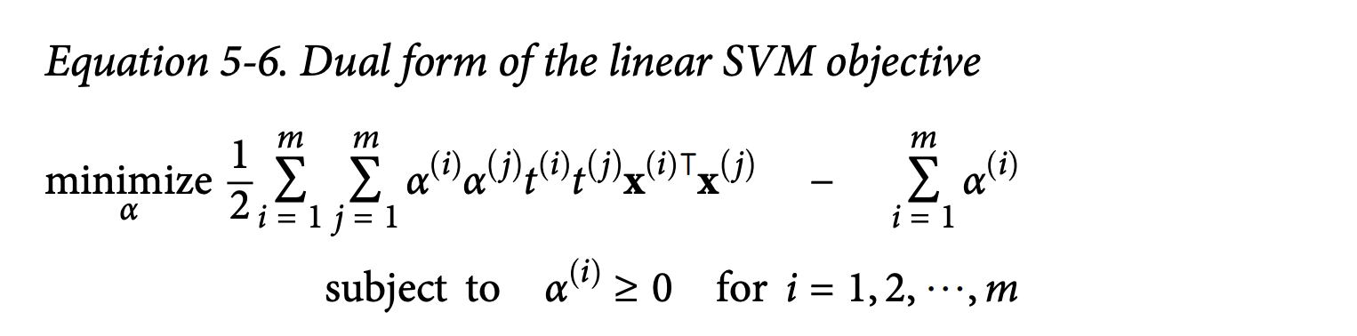 Equation 5-6. Dual form of the linear SVM objective